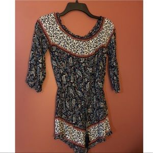 Patterned Mid Sleeve Shorts Romper